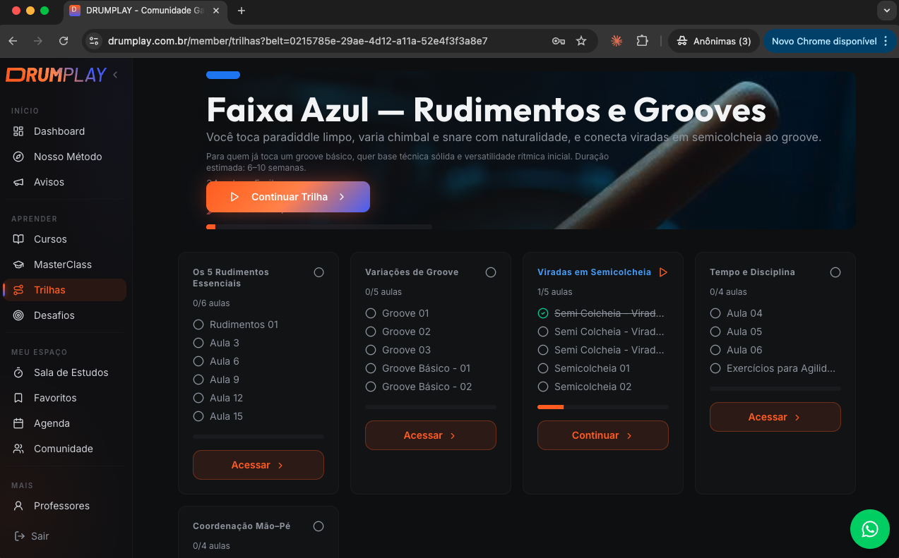 Trilha Faixa Azul com módulos sequenciais